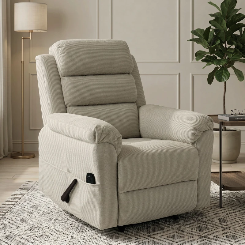 HOMCOM Fauteuil Inclinable de Massage et Chauffage, Fauteuil de Relaxation, Appuie-tête Réglable Poches Latérales, Crème