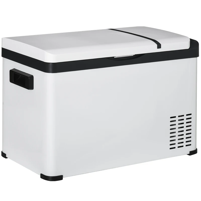 Outsunny Geleira de Compressor 30L Geleira Portátil de Carro CC 12V/24V e CA 110-240V até -22 ℃ com Tela Tátil e Alças para Barco Caminhão 61x32x40cm Branco