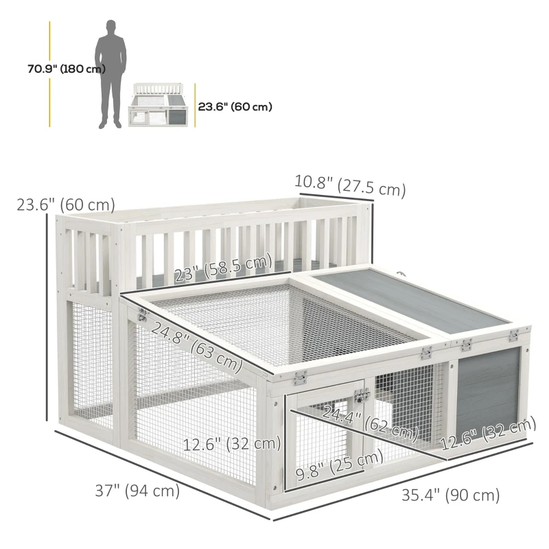 PawHut Cușcă, cușcă pentru iepure din lemn cu raft pentru plante spațiu mare din lemn, mai multe uși Dim. 94L x 90l x 60Î cm
