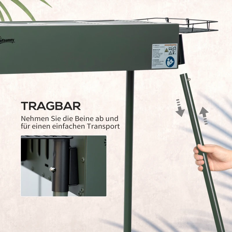 Outsunny houtskoolgrill antislip campinggrill met grillrooster clip grillrooster