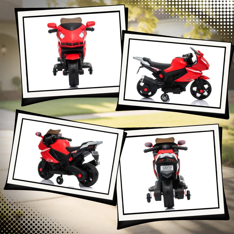 AIYAPLAY Elektro-Motorrad für Kinder, Hupe, Scheinwerfer, Musikfunktion, 2,5 km/h, Rot