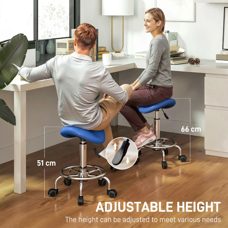 HOMCOM Salon Saddle Stool, Rolling Saddle Chair for Massage, Spa, Clinic, Beauty, Hairdressing and Tattoo, Blue