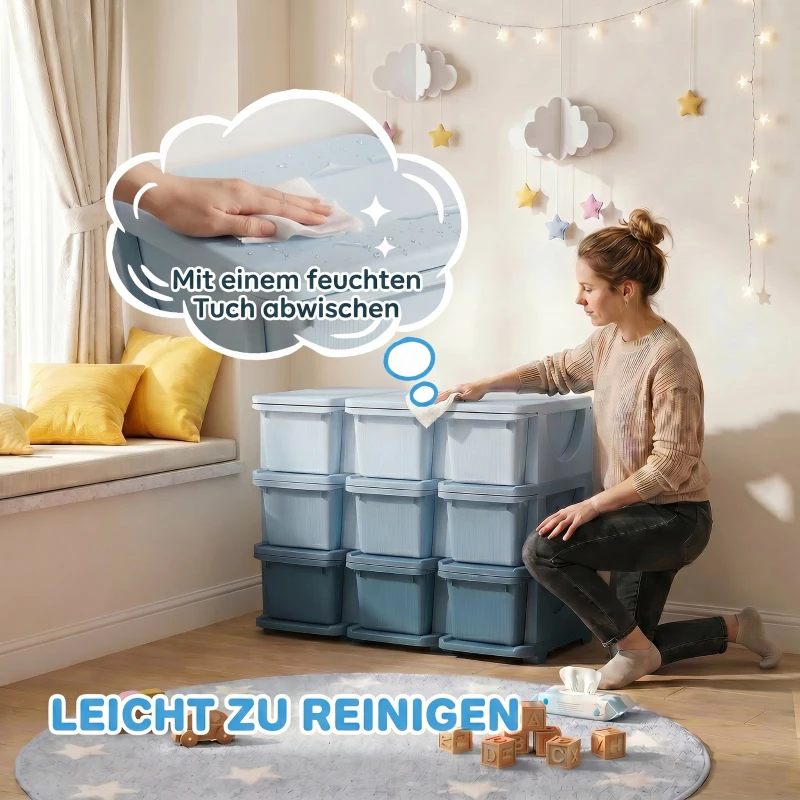 HOMCOM Aufbewahrungsbox für Kinder, Kinder-Aufbewahrungsbox, 3 Schubladen, Blau