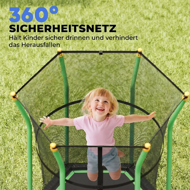 HOMCOM Trampolin für Kinder, 122 x 111 cm, mit Sicherheitsnetz, gepolstert, Stahl, belastbar bis 50 kg