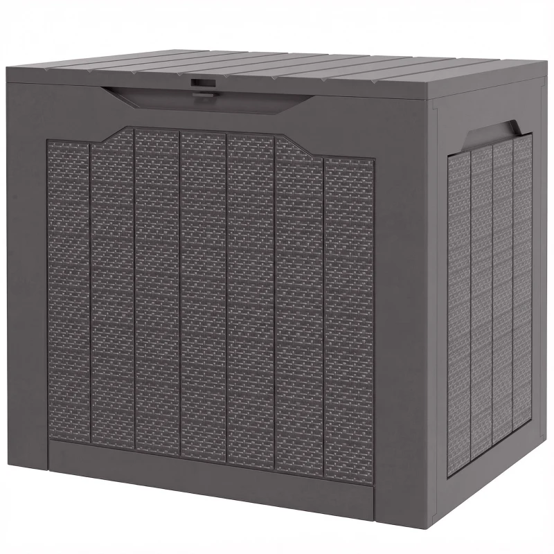 Outsunny Coffre de rangement extérieur 97L avec poignées encastrées, malle de rangement extérieur étanche 56 x 41 x 50 cm, marron