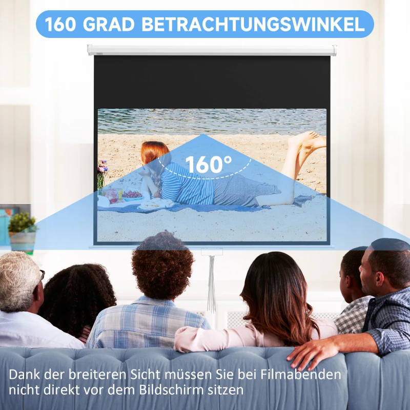 HOMCOM Projectiescherm met Standaard, Wand- of Plafondmontage, 16:9 Beeldverhouding, 172x96 cm, Wit