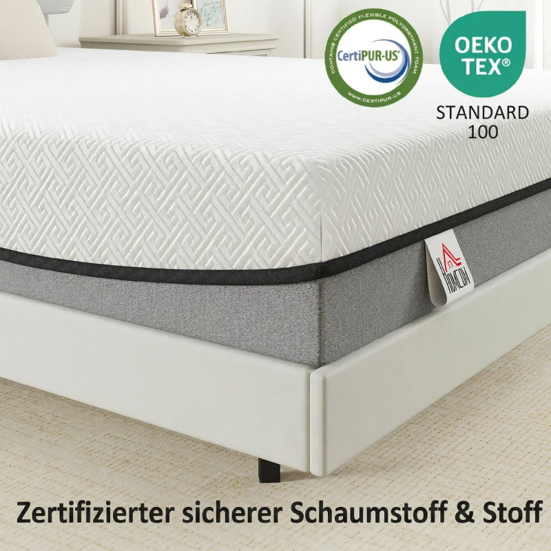 HOMCOM Matratze Taschenfederkernmatratze mit Memory-Schaumstoff grünem Tee H3 Härtegrad Oeko-TEX & CertiPUR 200x90x20 cm Grau