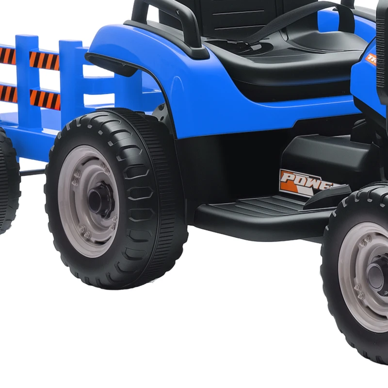 AIYAPLAY Tracteur électrique enfants avec remorque amovible, voiture électrique enfants, télécommande 2,4G, 139x58x55cm, bleu