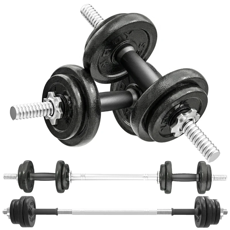 SPORTNOW Set greutăți și halter de 20 kg cu mânere antiderapante, 8 discuri de greutăți, bară de halter și 2 bare pentru gantere din oțel
