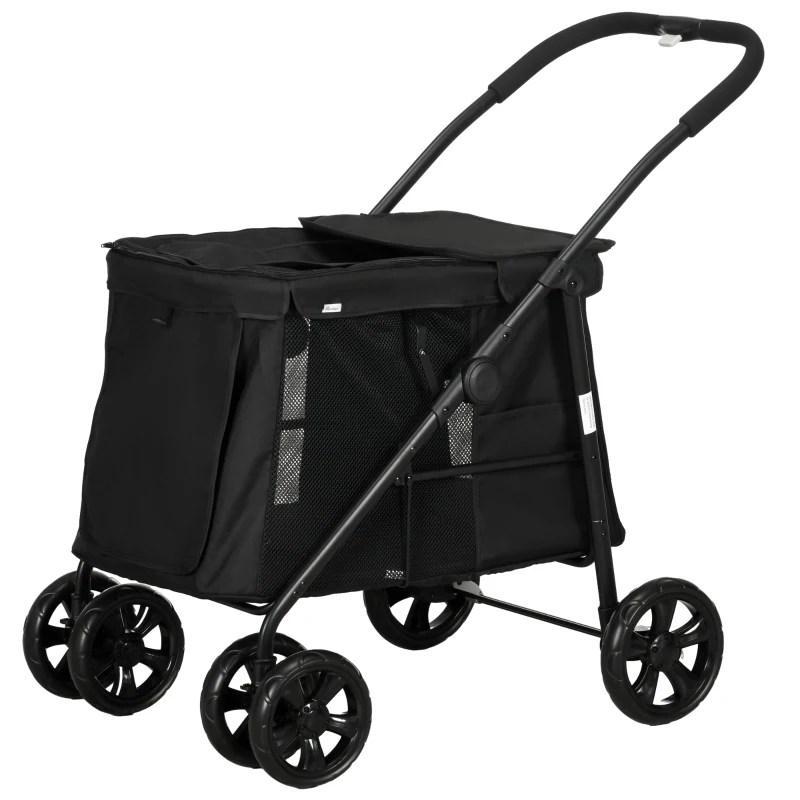 PawHut Hondenbuggy met Kussen, 3 Zijvakken, Opvouwbaar, Hondenkar, 102 cm x 62 cm x 105 cm, Zwart(m-10)