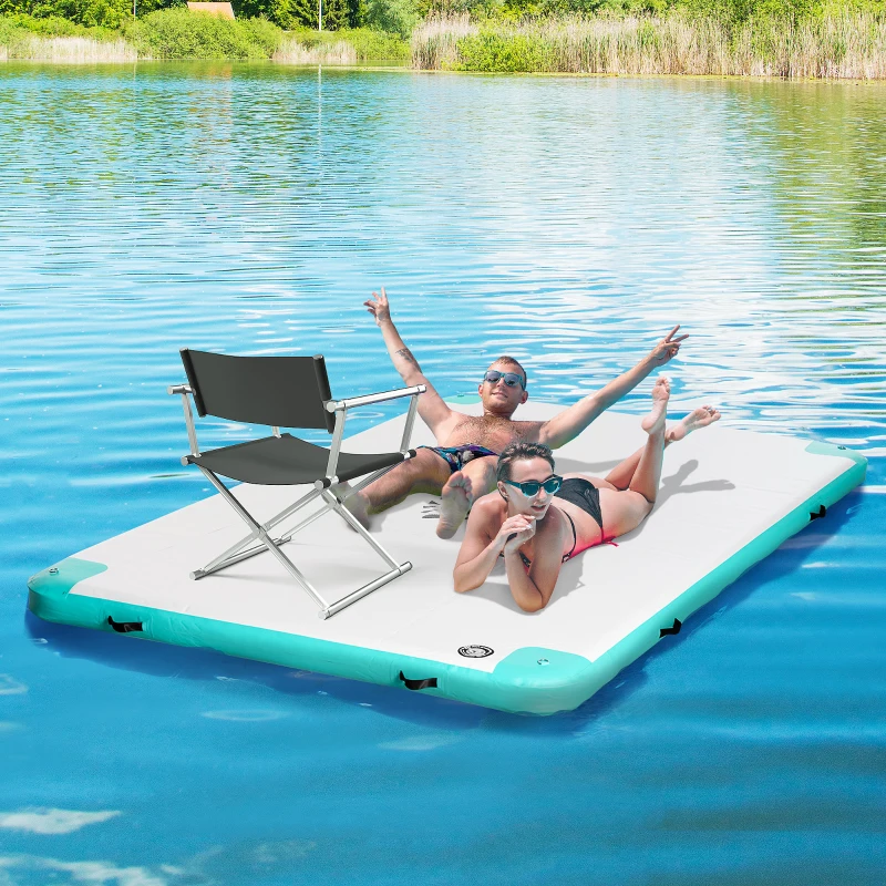 Outsunny Luftmatratze Pool Klappbar Badeinsel Aufblasbare Wasserhängematte Rutschfest Wasser Matratze Pool Spielzeug für Erwachsene Schwimminsel für Pool See 304 x 204 x 15 cm