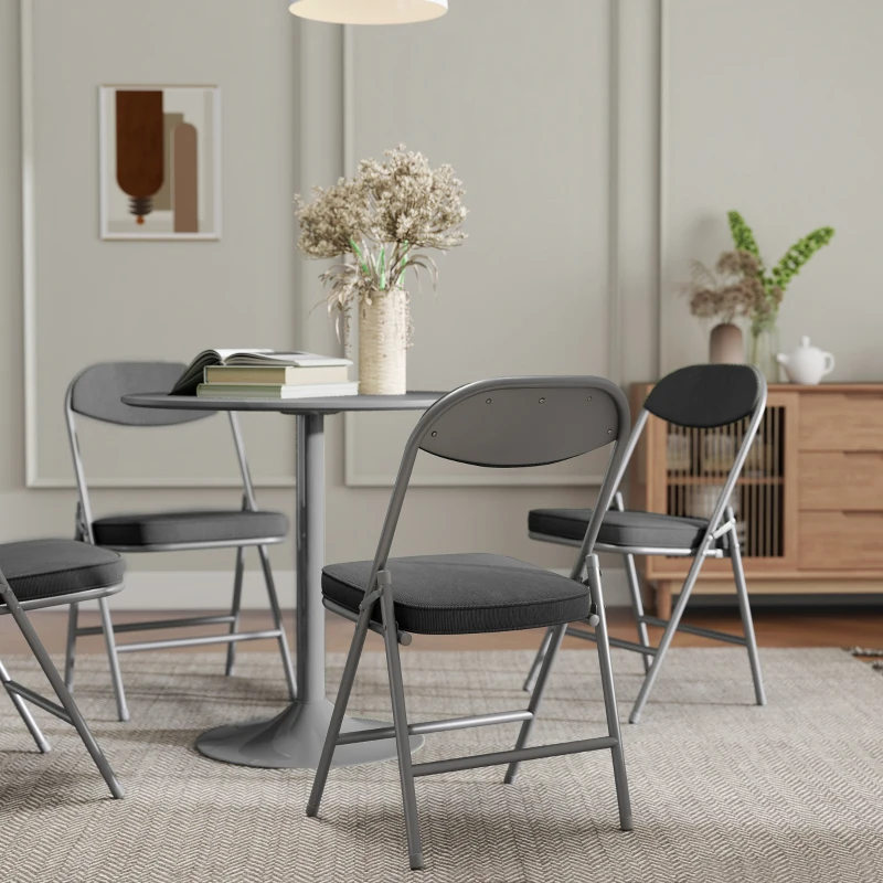 HOMCOM Set of Four Folding Corduroy Seat Chairs - Dark Grey