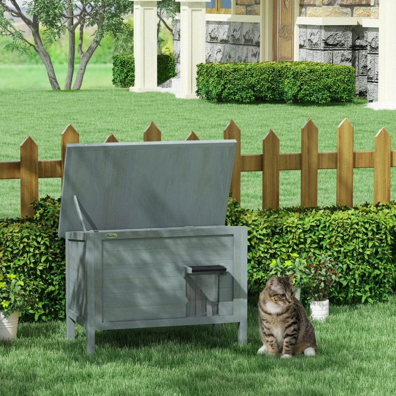 PawHut Buitenkattenhuis Kattenhut, Weerbestendig, 1 Raam, 1 Deur, 85 x 50 x 68,5 cm, Donkergrijs+Zwart