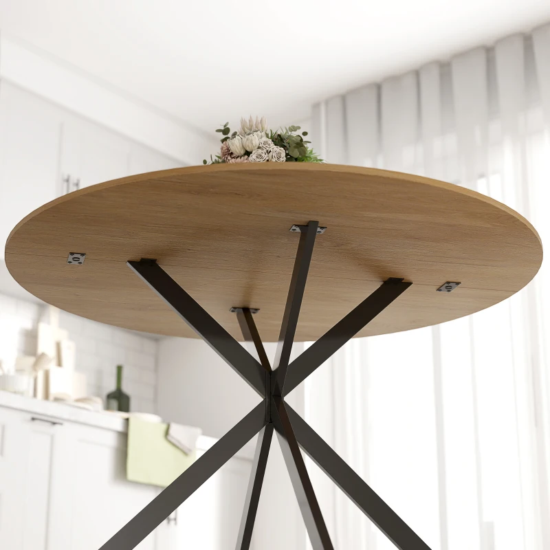 HOMCOM Ronde eettafel voor 4 personen, keukentafel in industriële stijl met stalen poten, voor eetkamer en keuken, eiken