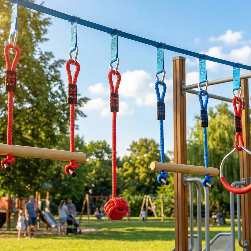 AIYAPLAY Ninja Line Kinder 10m 9-teilig Slackline Set mit 2 Turnringe 3-in-1 Schaukel 2 Kletterstange für 3-8 Jahre Mehrfarbig