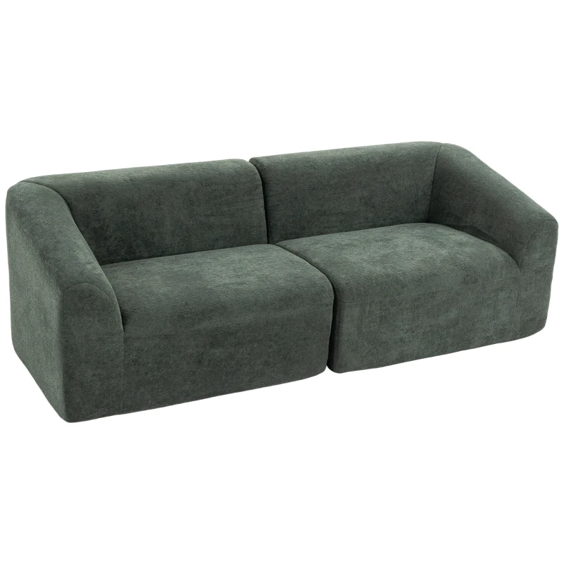 HOMCOM 3-Sitzer-Chenille-Sofa 225 cm, modernes gepolstertes Wohnzimmersofa mit breiter Sitzfläche, Federkernkissen, dunkelgrün