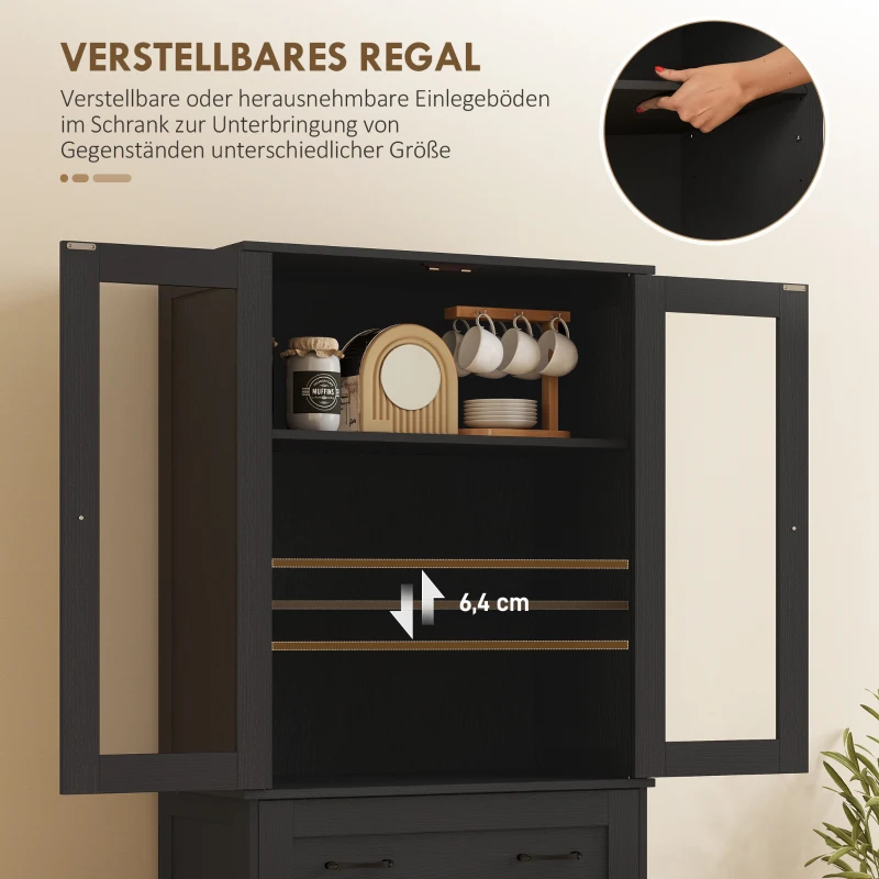 HOMCOM Keukenkast, buffet, acrylfront, lades, 76 x 40 x 182,5 cm, zwart