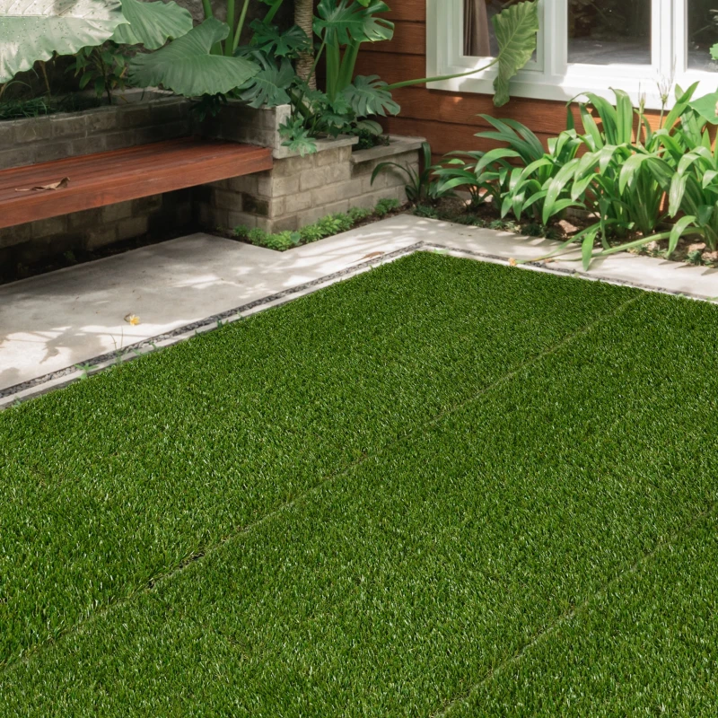 Outsunny Kunstgras, natuurgetrouw, met drainagefunctie, 11K vezels/m², 25mm hoogte, set van 10 stuks van 30x30cm, groen
