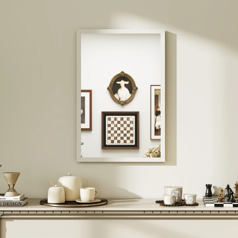 HOMCOM Miroir mural rectangulaire 60 x 40 cm, cadre en bois blanc, idéal pour la salle de bain, salon ou chambre