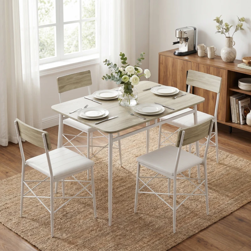 HOMCOM Conjunto de Jantar 5 Peças Mesa de Cozinha Retangular com 4 Cadeiras Acolchoadas 106x66x75 cm Carvalho