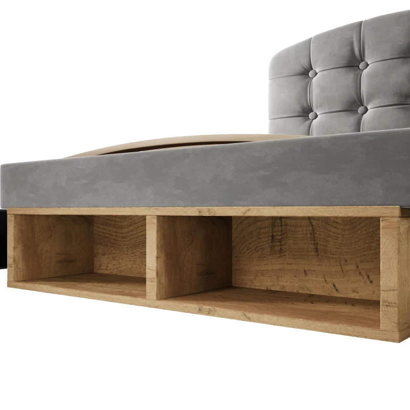 Polsterbett 90x200, dreifach höhenverstellbar, integrierte Schubladen und Staufächer, 207x101x120 cm, Grau