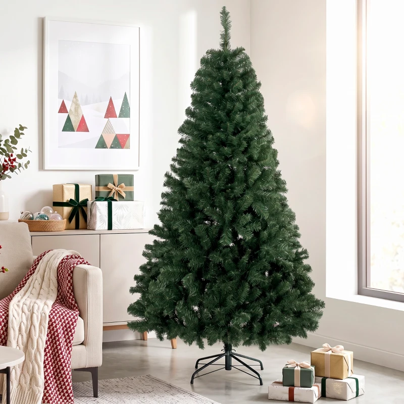 HOMCOM Árbol de Navidad 180 cm Artificial con 888 Ramas Ignífugas, Base Metálica Plegable, Verde