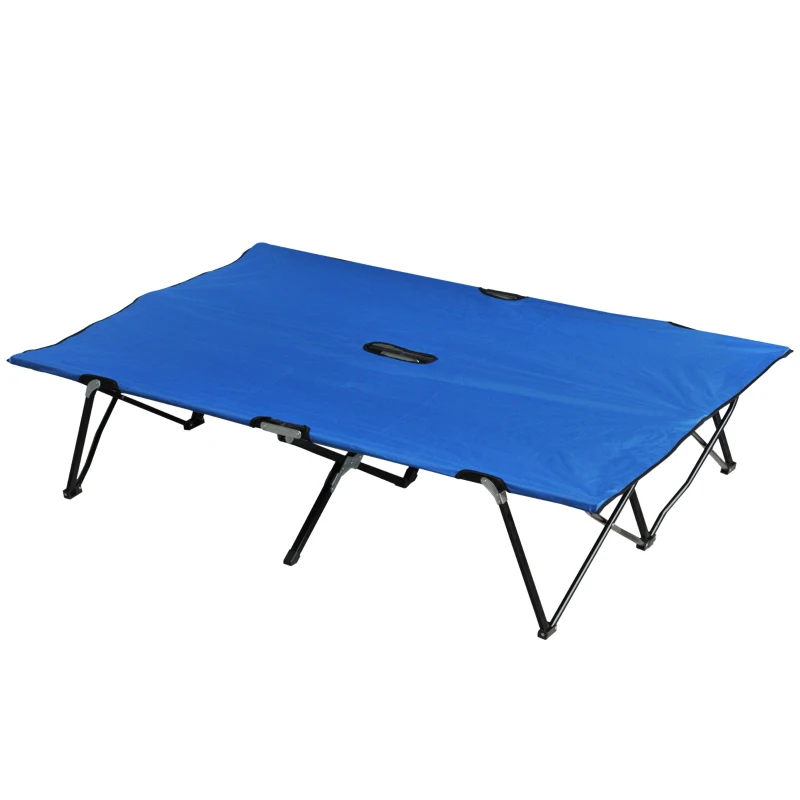 Outsunny Cama Dobrável de Campismo com 2 Lugares Cama Dupla Portátil com Bolsa de Transporte Carga 136 kg 193x125x40cm Azul