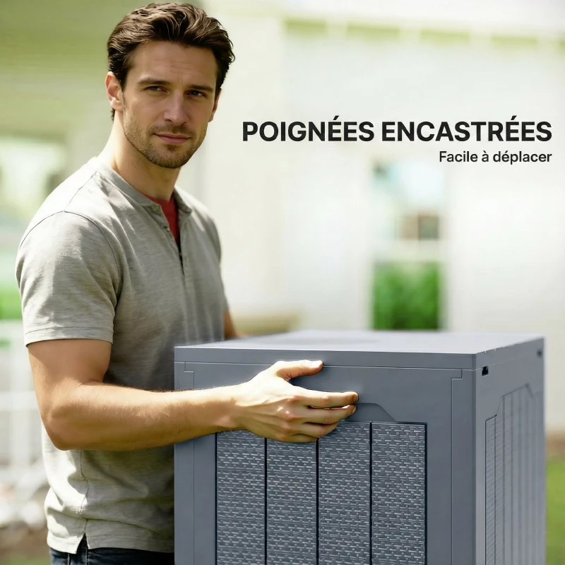 Outsunny Coffre de Rangement Extérieur 97L avec Poignées Encastrées, Malle de Rangement Extérieur Étanche, 56x41x50cm, Gris Clair