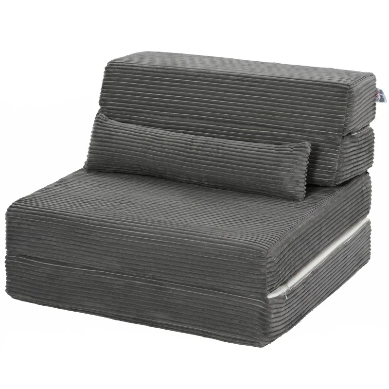 HOMCOM Fauteuil de sol avec dossier, velours côtelé Canapé-lit pliable sans armature Cloud avec rembourrage épais, Gris foncé