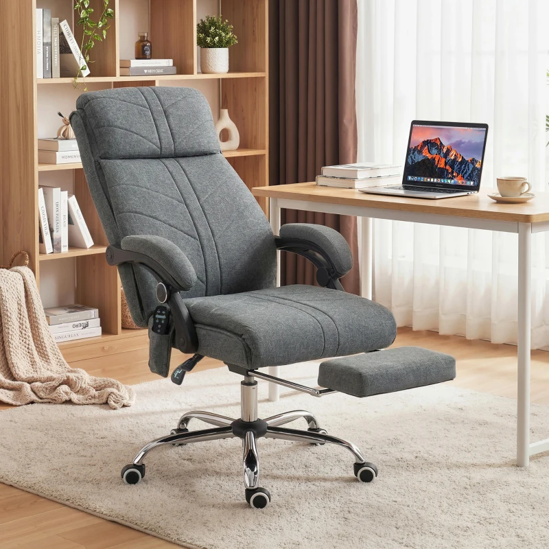 Vinsetto High Back Vibration Massage Office Chair with Footrest, Heated, Grey