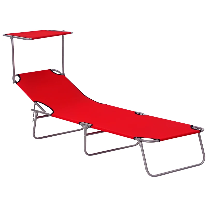 Outsunny Klapbare ligstoel met zonnescherm, verstelbare rugleuning, metalen frame, 187 x 58 x 36 cm, rood