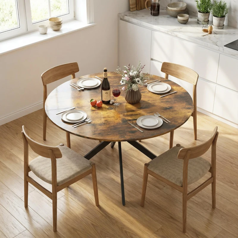 HOMCOM Ronde eettafel voor 4 personen, keukentafel in industriële stijl met stalen poten, voor eetkamer, keuken, Rustiek-Bruin
