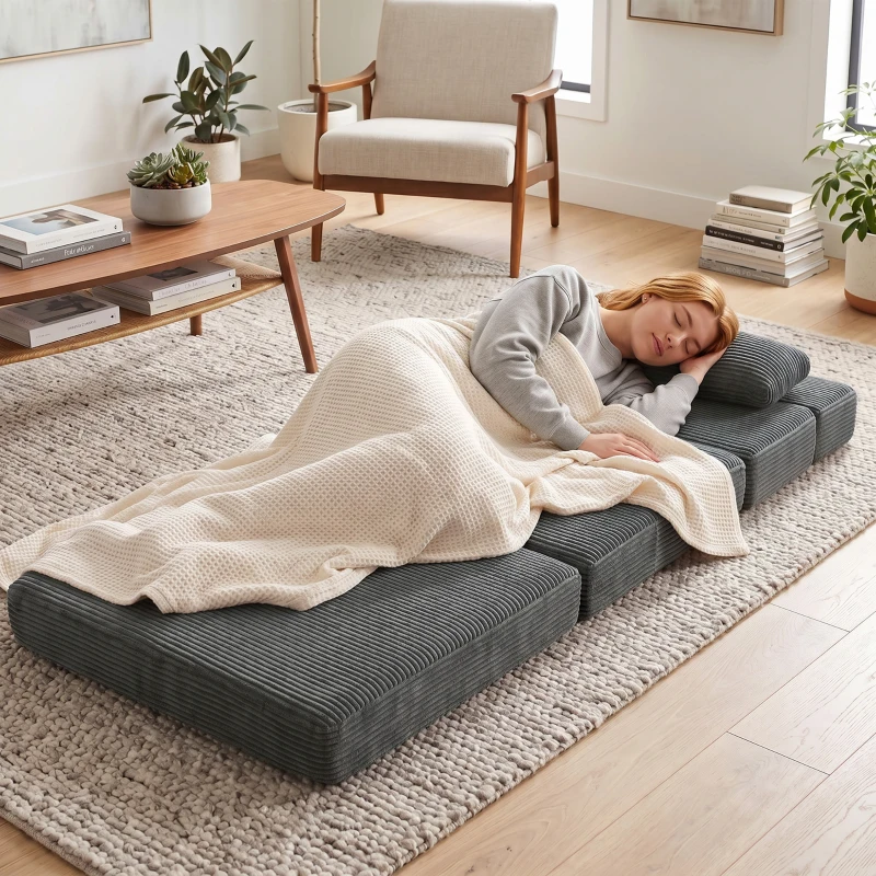HOMCOM Fauteuil de sol avec dossier, velours côtelé Canapé-lit pliable sans armature Cloud avec rembourrage épais, Gris foncé