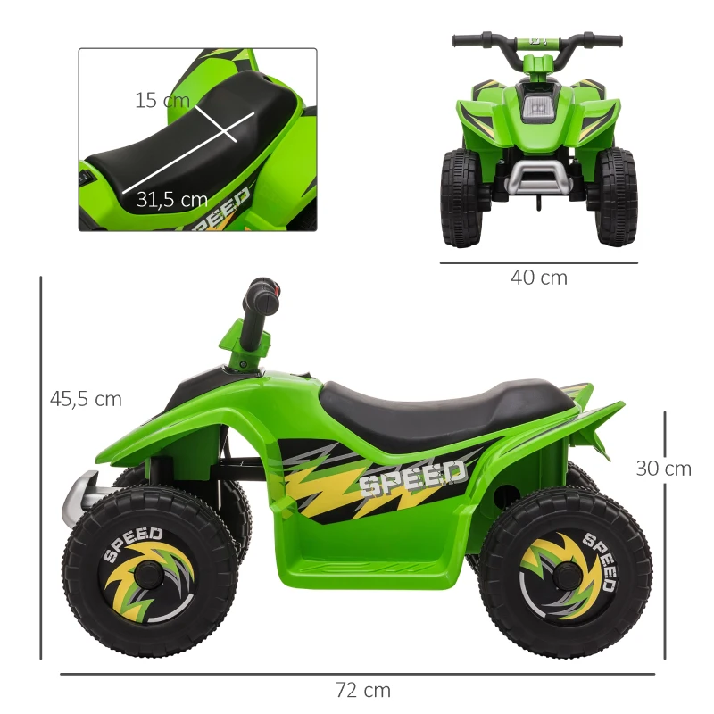 HOMCOM Kinder Quad Elektro 6V Kinderquad mit Vorwärts-, Rückwärtsfunktion für Kinder 1,5-3 Jahre bis 20 kg Grün
