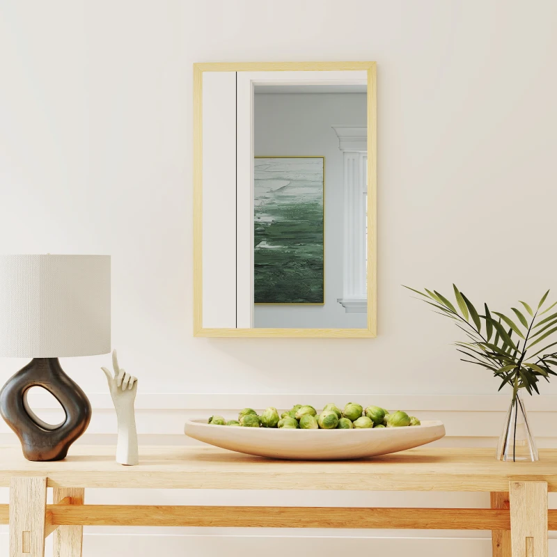 HOMCOM Miroir mural rectangulaire 60 x 40 cm, cadre en bois naturel, idéal pour la salle de bain, salon ou chambre