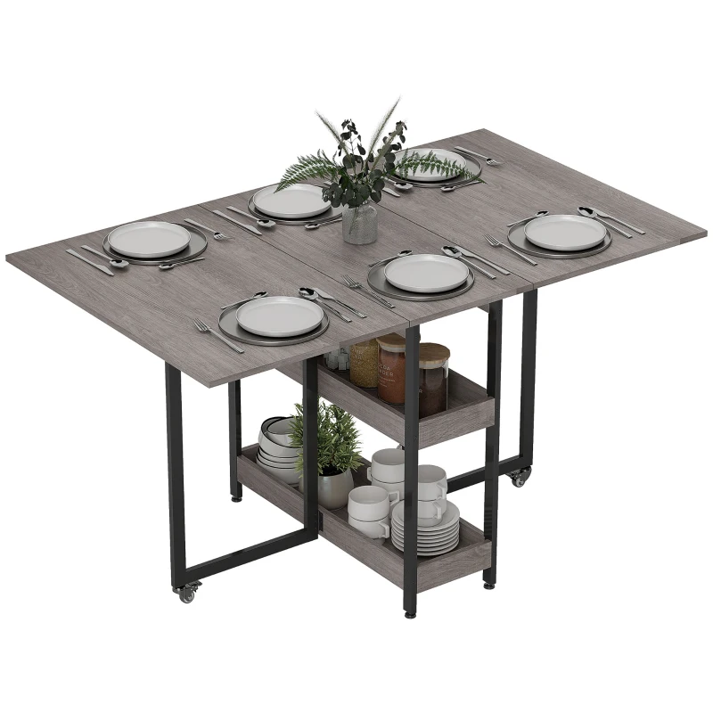 HOMCOM Inklapbare eettafel in industriële stijl, voor maximaal 4 personen, met open schappen, flexibel, metaal en spaanplaat, grijs