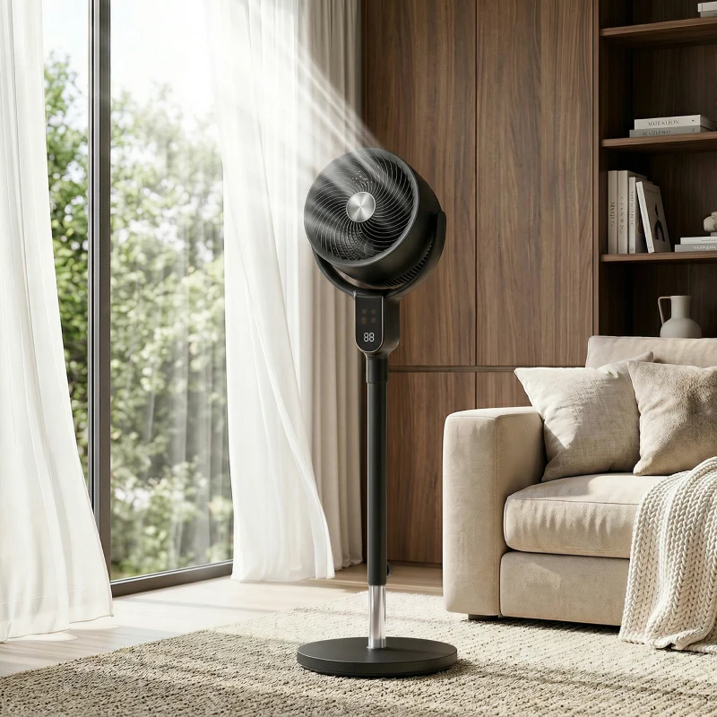 HOMCOM Ventilateur sur pied silencieux 20 dB, oscillation 70°+90°, 8 vitesses, télécommande, minuterie 12H, hauteur réglable