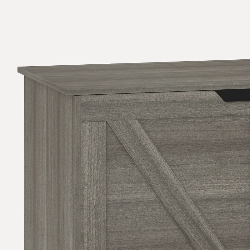 HOMCOM 100L Home Storage Box, with Safety Hinge - Dark Grey Wood-Effect