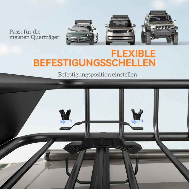 HOMCOM Auto Dakbagagedrager, Dakmand, 90,7 kg Draagvermogen, met Winddeflector, Stalen Buizen, Zwart(m-8)