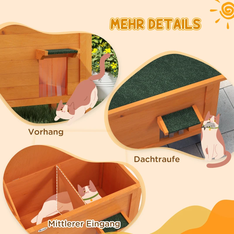 PawHut Buiten Kattenhuis Luxe Klein Weerbestendig met 1 Raam en 1 Ingang 85x50x68,5cm Oranje+Groen