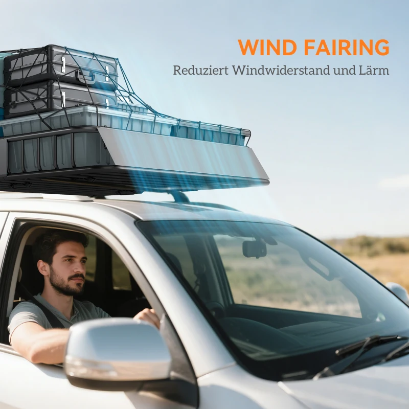 HOMCOM Auto Dakbagagedrager, Dakmand, 90,7 kg Draagvermogen, met Winddeflector, Stalen Buizen, Zwart(m-6)