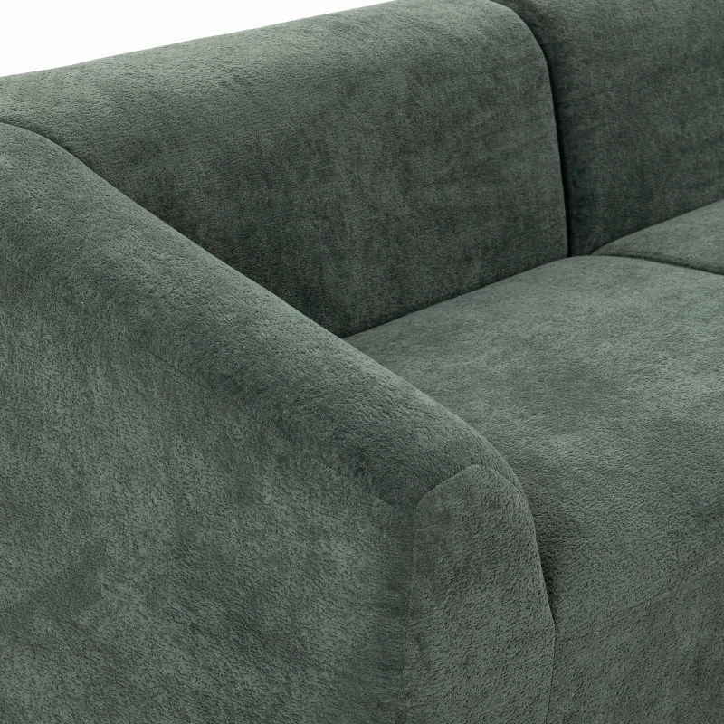 HOMCOM Canapé 3 places en chenille 225 cm, canapé salon rembourré moderne avec assise large, coussin à ressorts, vert foncé