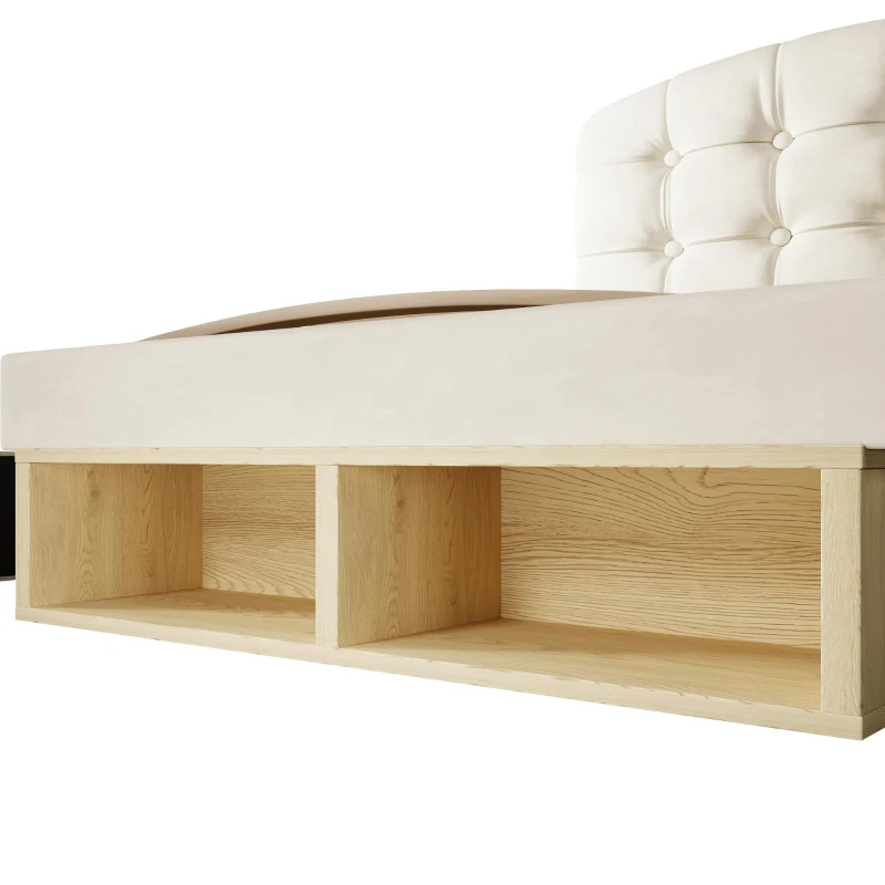 Polsterbett 90x200, dreifach höhenverstellbar, integrierte Schubladen und Staufächer, 207x101x120 cm, Beige