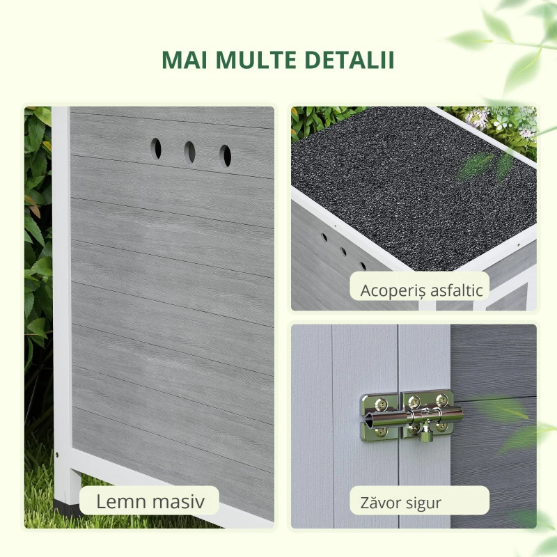 PawHut adăpost pentru rațe din lemn cu acoperiș din asfalt, podea detașabilă, ușă laterală, adăpost pentru păsări cu orificii de ventilație, rezistent la intemperii coteț pentru gâște adăpost pentru găini Gri deschis 63 x 82 x 76 cm