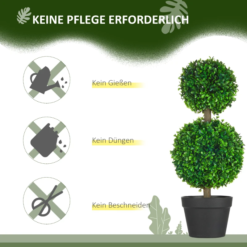 HOMCOM 2-delige set kunstboek, 2 buxusbomen, buiten, 17 cm x 17 cm x 60 cm, Groen + Bruin + Zwart.