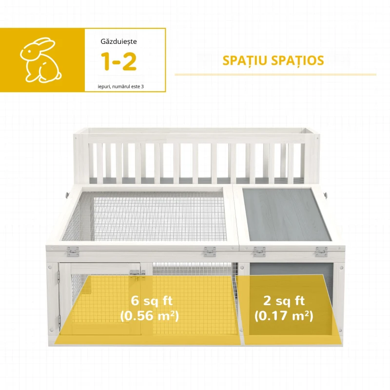 PawHut Cușcă, cușcă pentru iepure din lemn cu raft pentru plante spațiu mare din lemn, mai multe uși Dim. 94L x 90l x 60Î cm