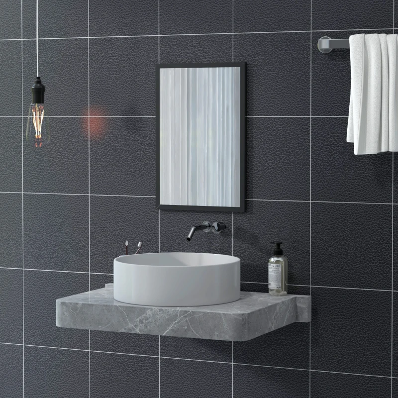 HOMCOM Miroir mural rectangulaire 50 x 70 cm, cadre en bois noir, idéal pour la salle de bain, salon ou chambre