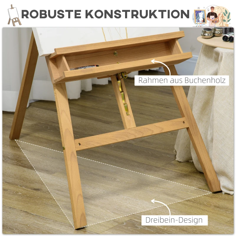 Vinsetto Schildersezel, Houten Ezel, Hoogteverstelbaar, Opvouwbaar, Pennenbak, Beukenhout, 65 x 110 x 180-235 cm