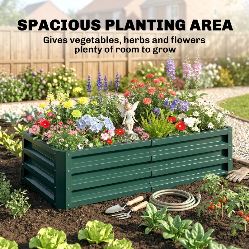 Outsunny Raised Beds for Garden, Galvanized Outdoor Planters, for Herbs and Vegetables, Use for Patio, Backyard, Balcony, Green