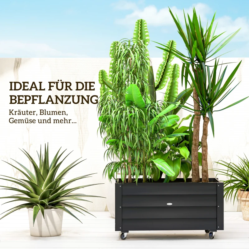 Outsunny verhoogd bed, bloembak met wielen, plantenbak voor tuin, massief hout